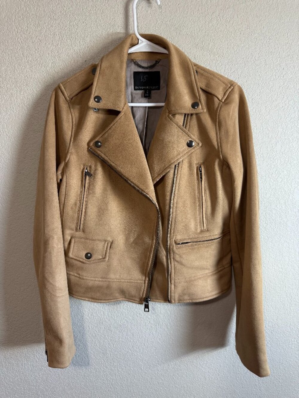 Banana Republic Women's Camel Faux Suede Moto Biker Jacket Size S